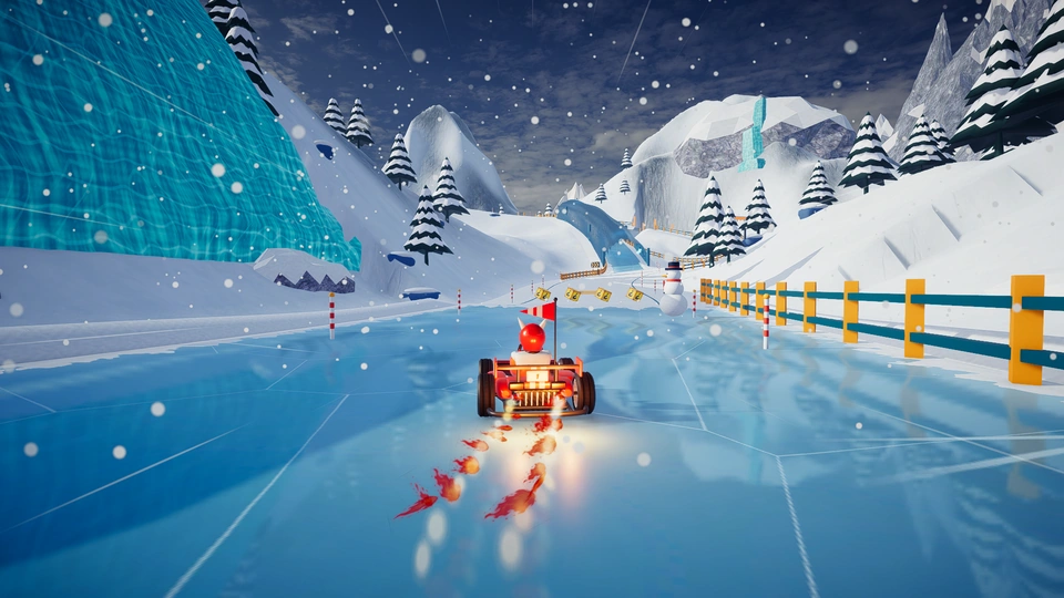 Formula kart boosting across Ice Mountain's frozen lake